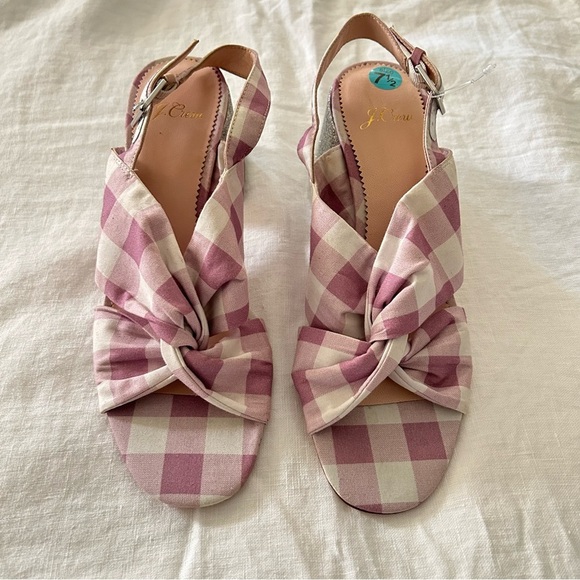 NEW J. Crew | Twisted Knot Penny Sandals in Gingham with Glitter Heels - Picture 2 of 9